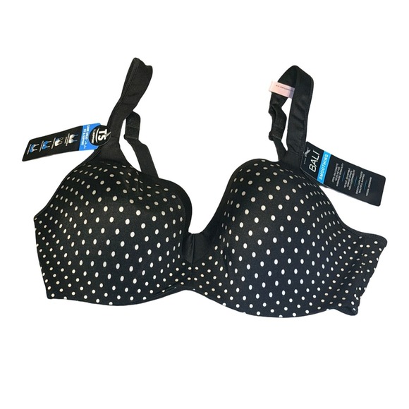 Bali Other - Bali Smoothing Underwire Balconette Bra Black Polka Dot 36D NWT